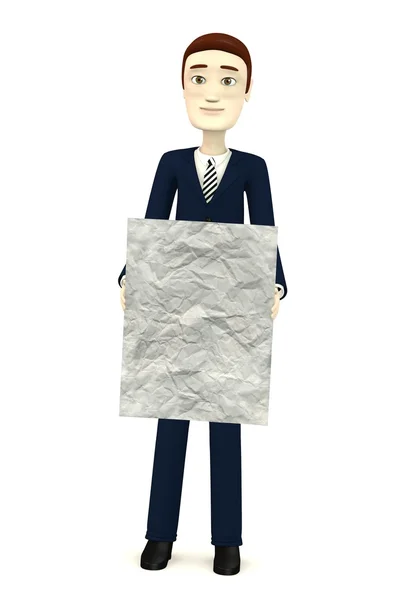 3d render of cartoon charcter with wrinkled paper — Stock Photo, Image