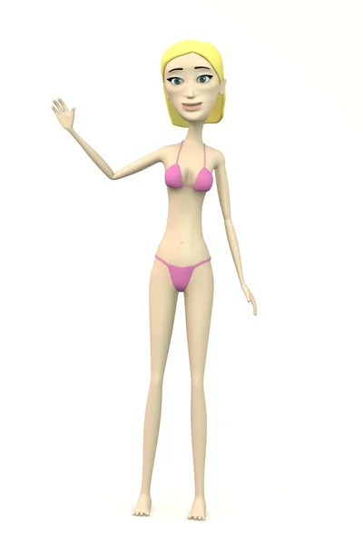 Female character in swimsuit - palm up — Stock Photo, Image
