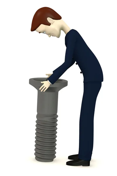 3d render of cartoon character with screw — Stock Photo, Image