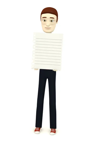 Çizgi film karakteri kağıt ile 3D render — Stok fotoğraf
