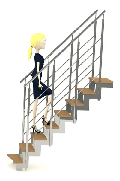 3D визуализация персонажа мультфильма на лестнице — стоковое фото