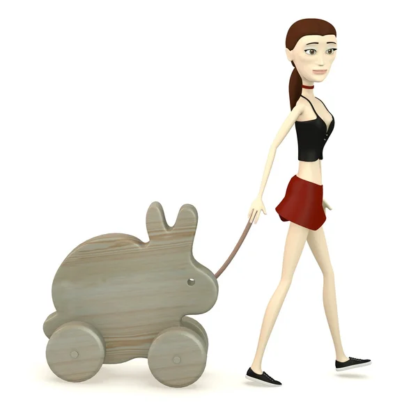 3d render of cartoon character with bunny — Stock Photo, Image