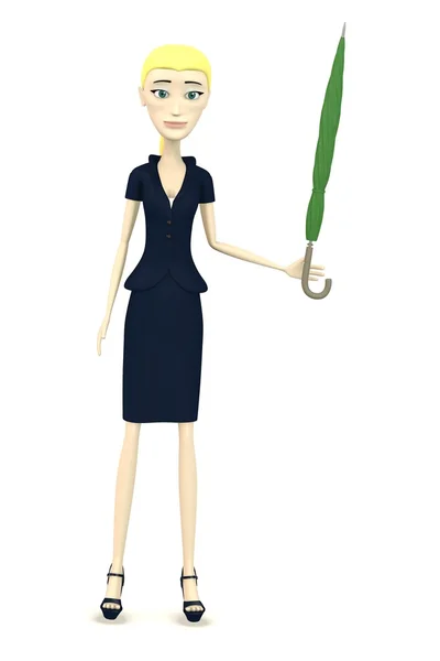 3D визуализация персонажа мультфильма с зонтиком — стоковое фото