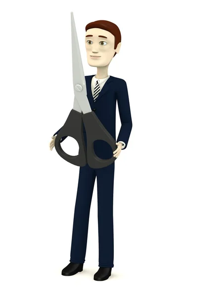 3d render of cartoon character with scissors — Stock Photo, Image