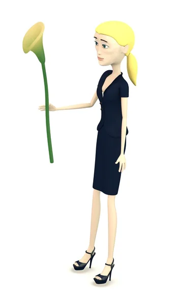 3d render of cartoon character with cala lilly — Stock Photo, Image