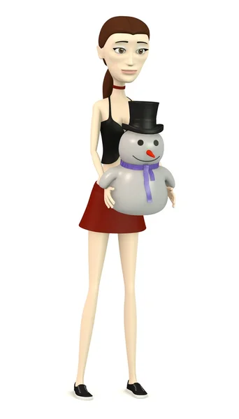 3D візуалізація мультиплікаційного персонажа зі сніговиком — стокове фото
