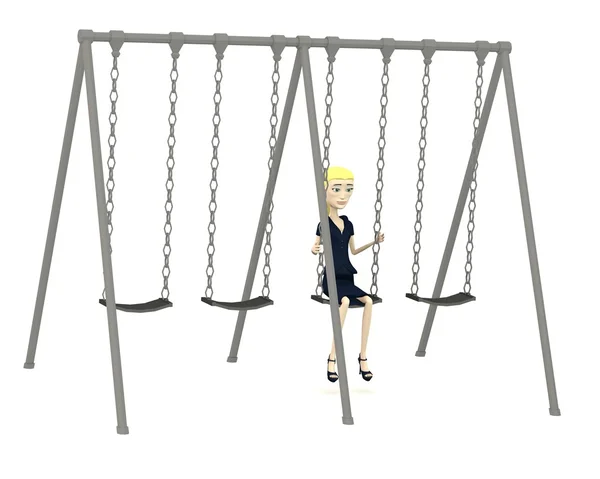 3d render of cartoon character in swing — Stock Photo, Image