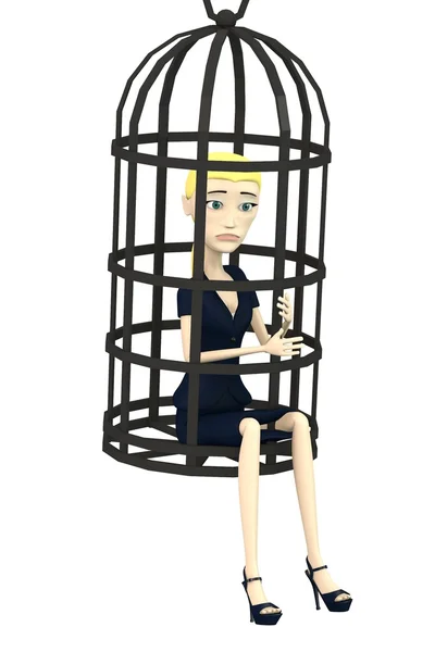 Çizgi film karakteri tortural kafes ile 3D render — Stok fotoğraf