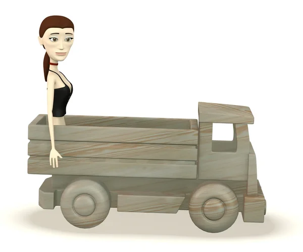 3d render of cartoon character in wooden car — Stock Photo, Image