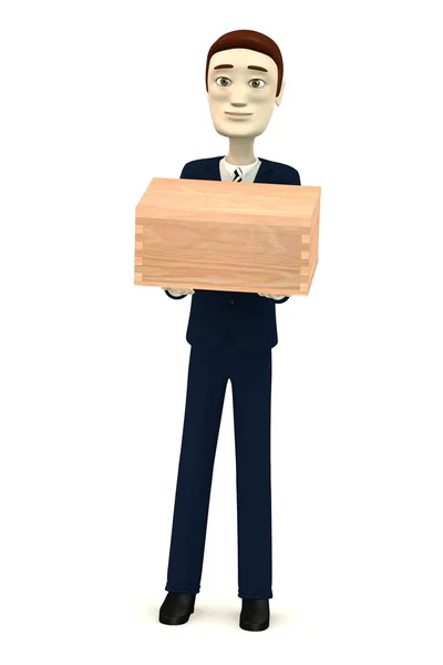 3D gör av cartooon karaktär med låda — Stockfoto