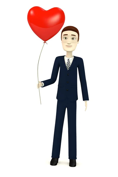 3d render of cartoon character with heart balloon — Stock Photo, Image