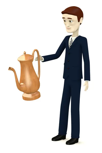 3D renderowania postać z kreskówek z czajnik — Zdjęcie stockowe