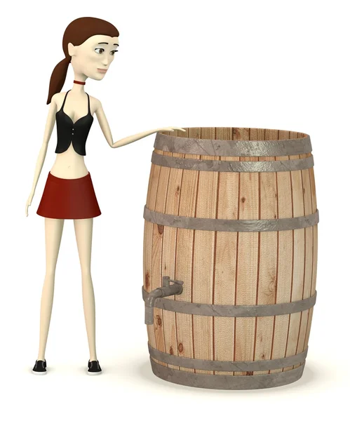 3D εικόνα του χαρακτήρα κινουμένων σχεδίων με ξύλινο βαρέλι — Φωτογραφία Αρχείου