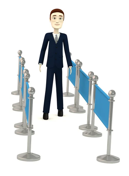 3D визуализация персонажа мультфильма с барьерами — стоковое фото