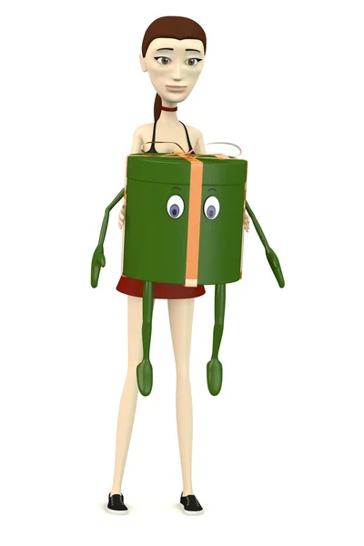 3d renderizado de personaje de dibujos animados con carácter de regalo — Foto de Stock