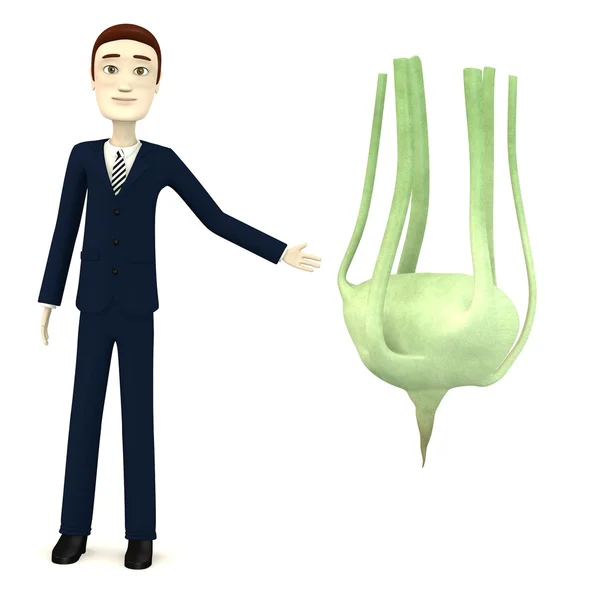 3d render of cartoon character with kohlrabi — Stock Photo, Image