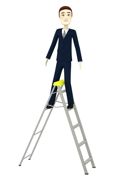 3D render van stripfiguur op een ladder — Stockfoto