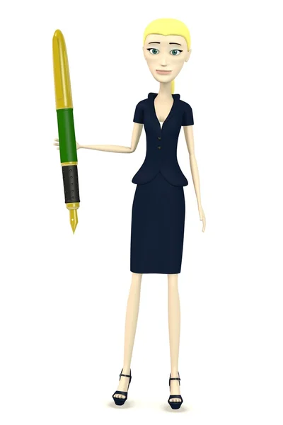 3d render of cartoon character with pen — Stock Photo, Image