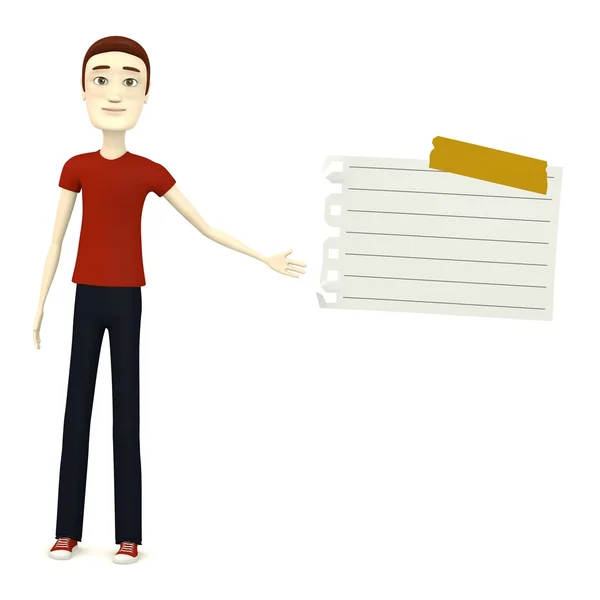 3d render of cartoon character with paper — Stock Photo, Image