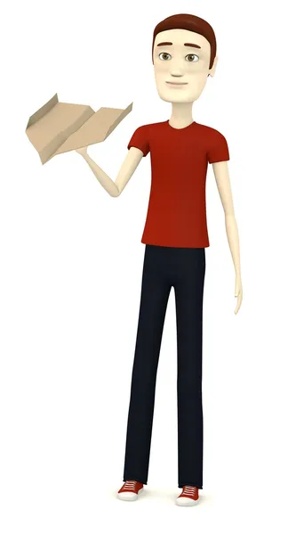 3D визуализация персонажа мультфильма с бумажной плоскостью — стоковое фото