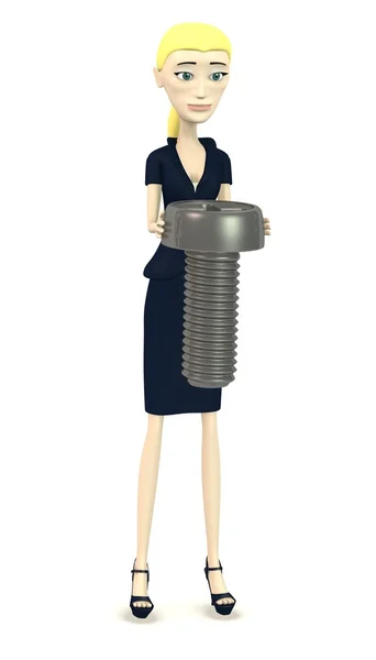 3d renderizado de personaje de dibujos animados con tornillo — Foto de Stock