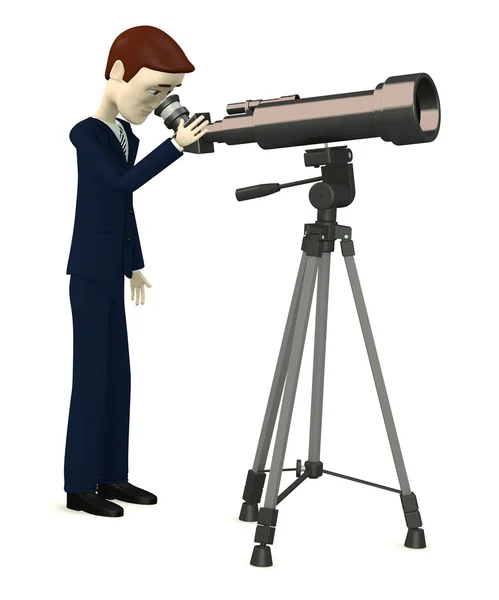 3d render of cartoon character with telescope — Stock Photo, Image