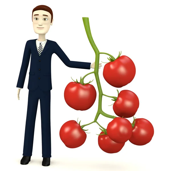 3d render of cartoon character with cherry tomato — Stock Photo, Image