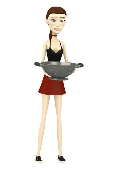 3d render of cartoon character with sieve — Stock Photo, Image