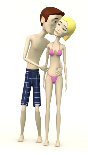 3d renderização de desenho animado personagem beijando menina no pescoço — Fotografia de Stock
