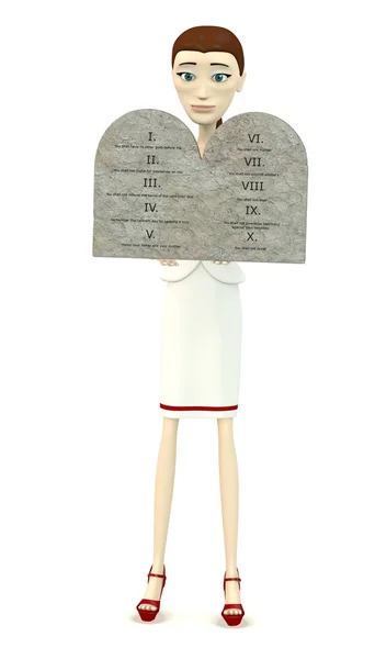 3D визуализация персонажа мультфильма с десятью заповедями — стоковое фото