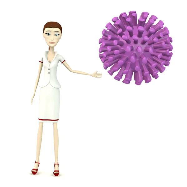 3d renderizado de personaje de dibujos animados con célula de virus — Foto de Stock