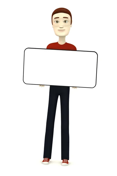 3d renderização de desenho animado masculino em roupas casuais com placa vazia — Fotografia de Stock