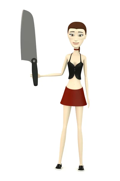 3D återgivning av tecknad karaktär med kniv — Stockfoto
