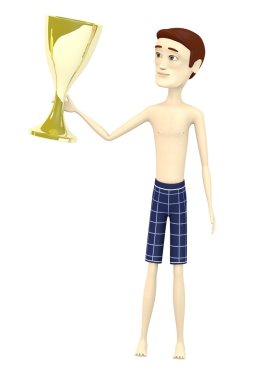 çizgi film karakteri kupa ile 3D render