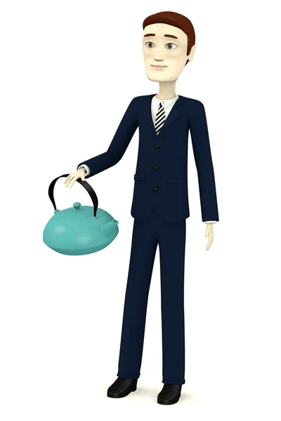 Renderização 3d de personagem de desenho animado com bule — Fotografia de Stock