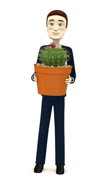 3d render of cartoon character with cactus — Stock Photo, Image