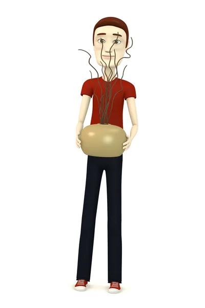 3D визуализация персонажа мультфильма с вазой и украшением — стоковое фото
