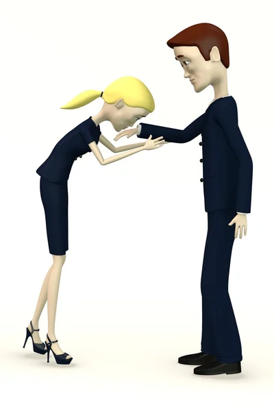 3d renderizado de dibujos animados chica besos hombre de negocios mano — Foto de Stock