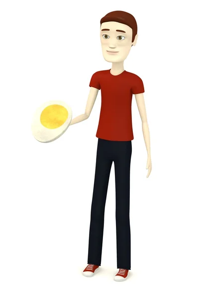 3d render of cartoon character with sliced egg — Stock Photo, Image