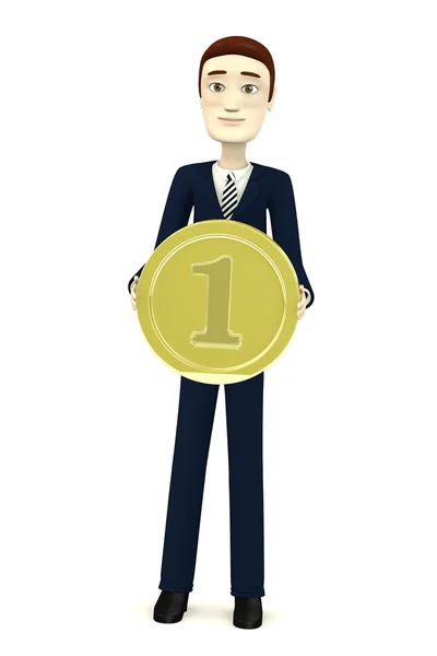 3d render of cartoon character with coin — Stock Photo, Image