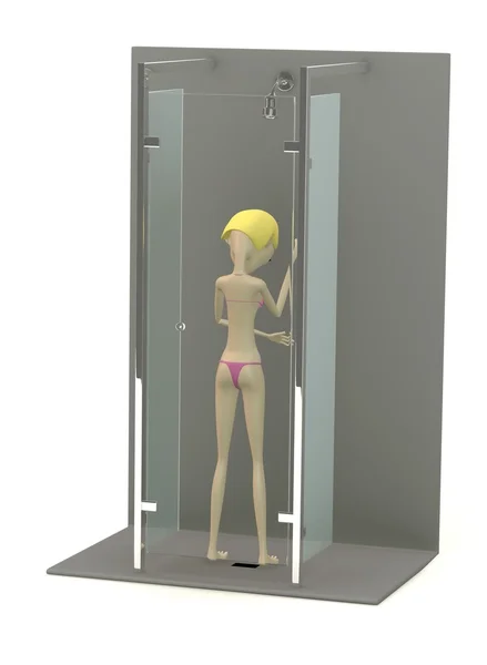 3d render of cartoon character in shower — Stock Photo, Image
