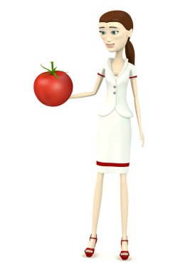 3D render domates ile çizgi film karakteri