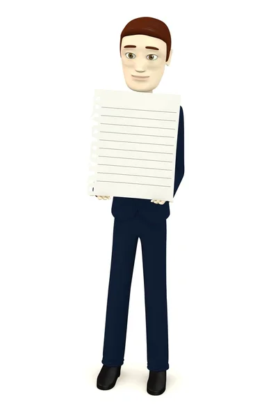 3D визуализация персонажа мультфильма с бумагой — стоковое фото