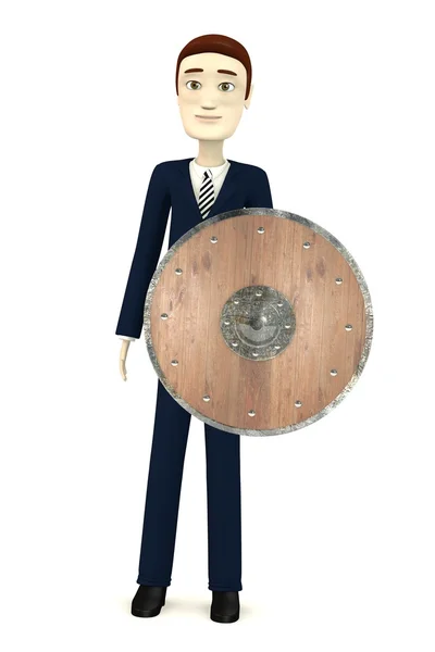 3D візуалізація мультиплікаційного персонажа з щитом — стокове фото