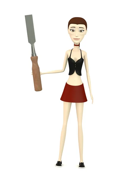 3d render of cartooon character with chisel — Stock Photo, Image