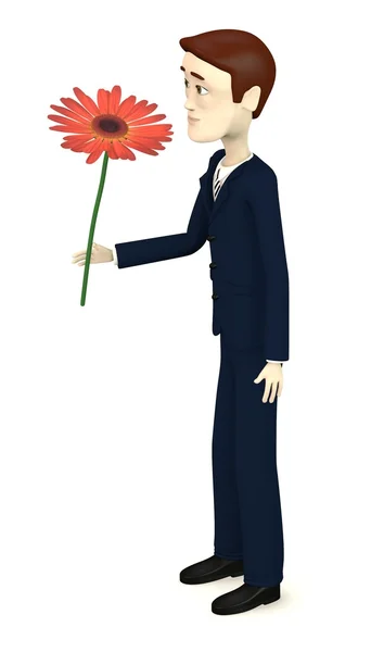 3d renderização de personagem de desenho animado com gerbera — Fotografia de Stock