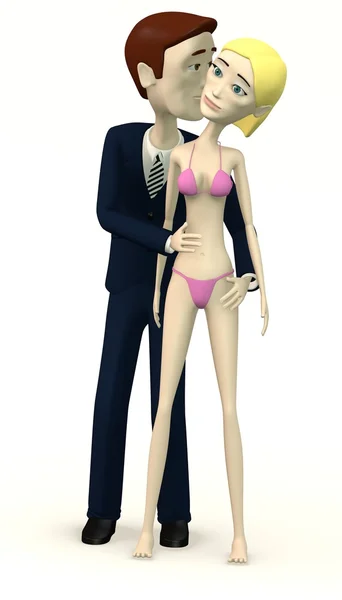 3d renderizado de dibujos animados personaje besar chica en el cuello — Foto de Stock