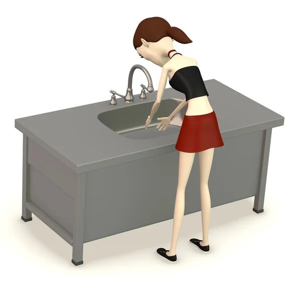3D renderowania postać z kreskówek z umywalką — Zdjęcie stockowe