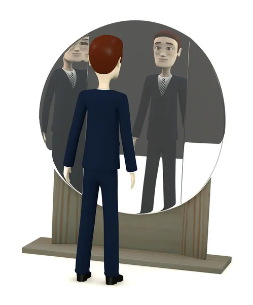 3d render of cartoon character with mirror — Stock Photo, Image