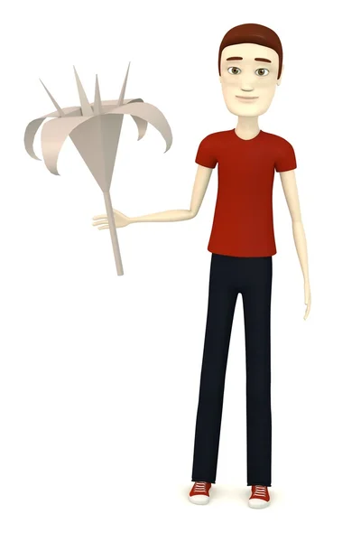3D візуалізація мультиплікаційного персонажа з рослиною орігамі — стокове фото